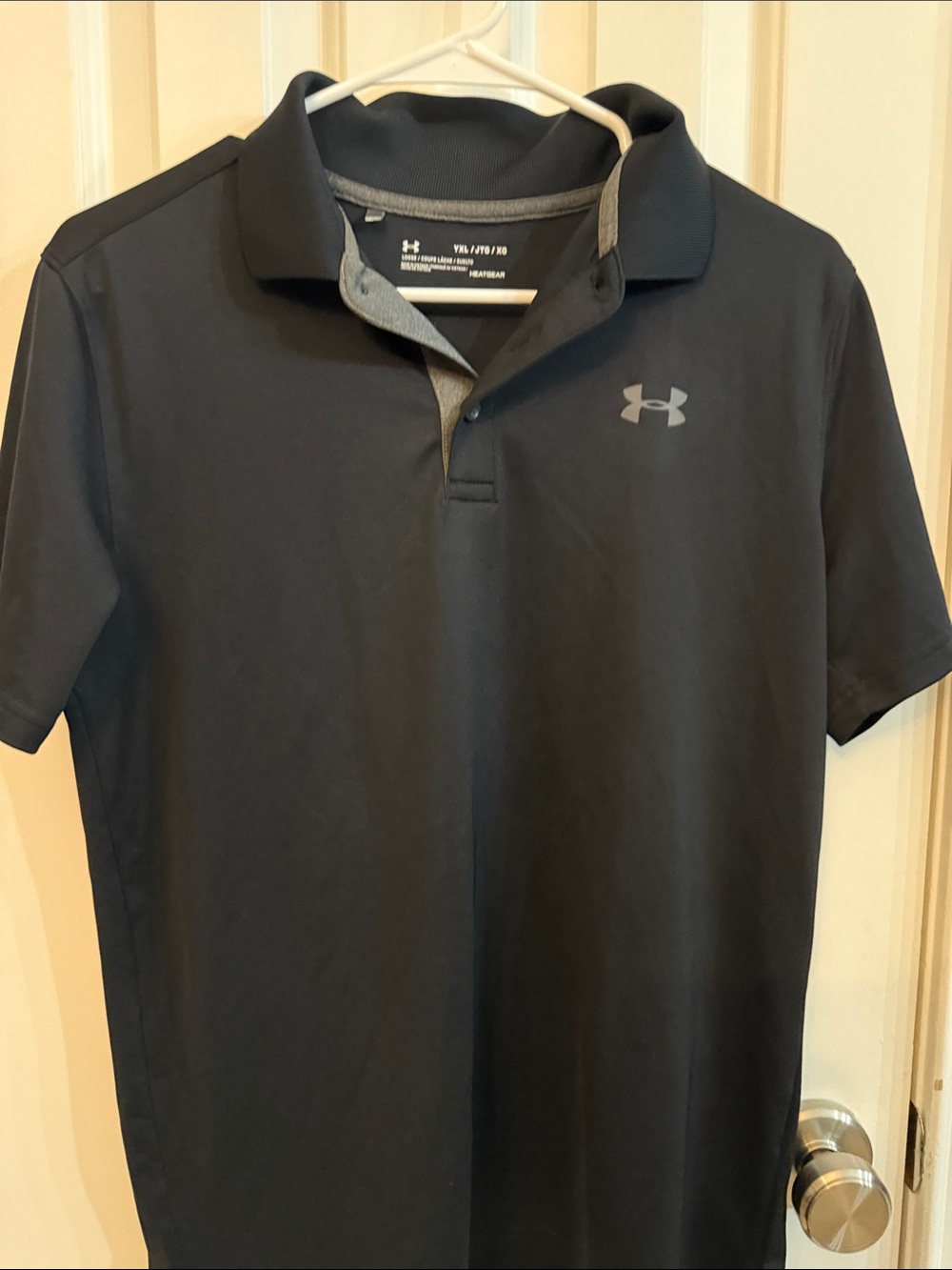 Under Armour Boy’s  Black Polo with Contrast Gray Trim